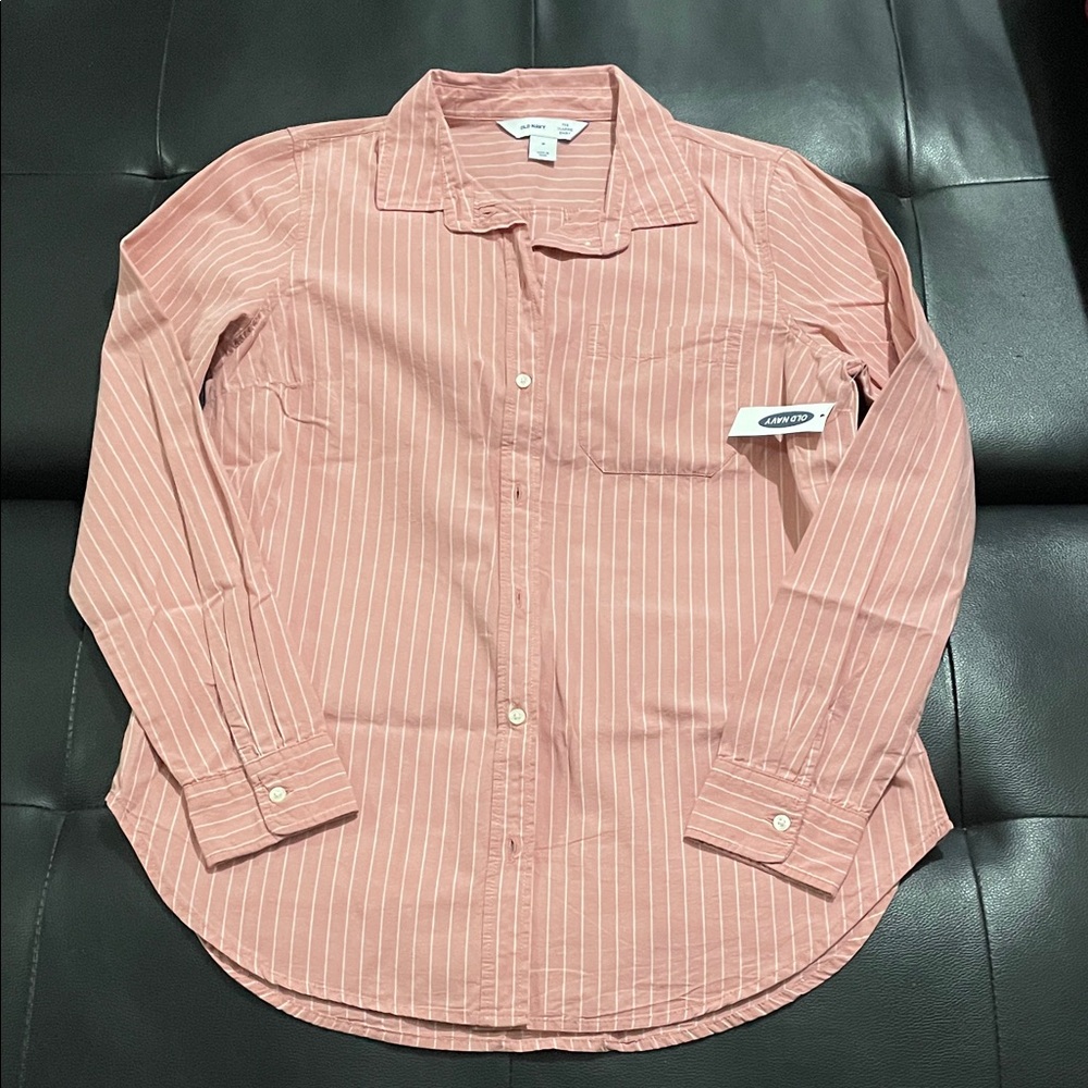 Old Navy Women's Pink Striped Button Down Shirt